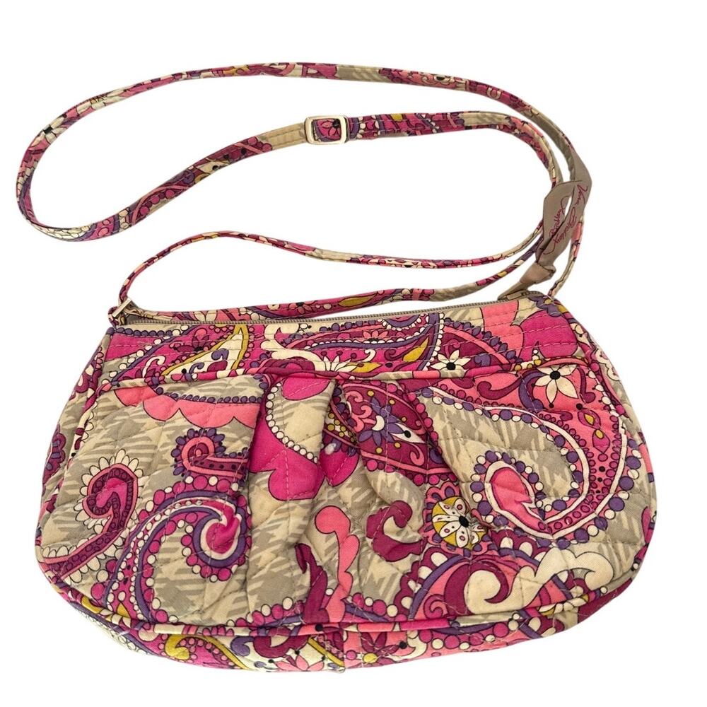 Vera Bradley Pink & Gray Floral Frannie Print Adjustable Strap Crossbody Bag